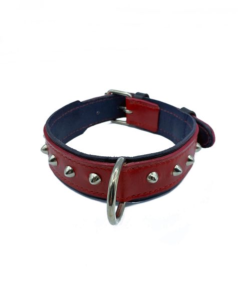 Collar doble para perro color rojo/negro con tachuelas