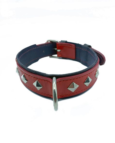 Collar doble para perro color rojo/negro con tachuelas cuadradas